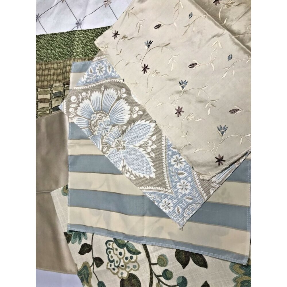 UPHOLSTERY Random Medium Swatches Lot Of 9 Mainly Tans, Blues & Greens - Picture 3 of 12